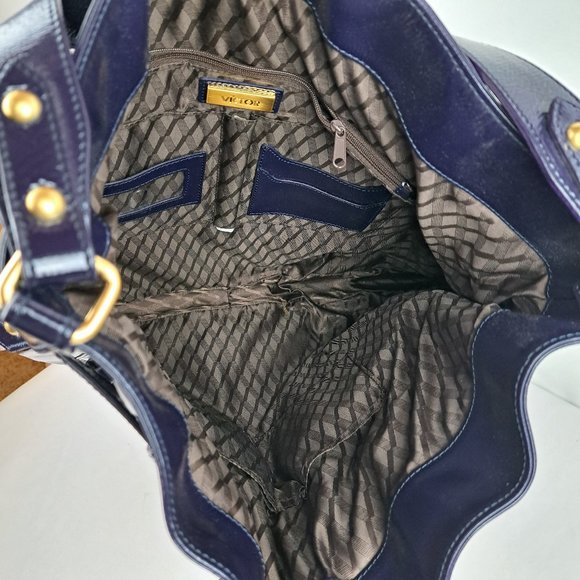 Victor Alfaro Patent Leather Purple Shoulder Bag Large Tote Style with Dust Bag - Picture 7 of 16